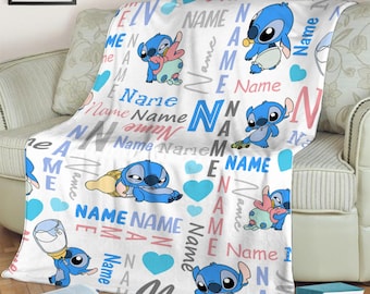 Personalized Stitch Sherpa Blanket, Disney Stitch Baby Blanket, Stitch and Lilo, Christmas Blanket,Ohana Means Family, Stitch Birthday Gifts