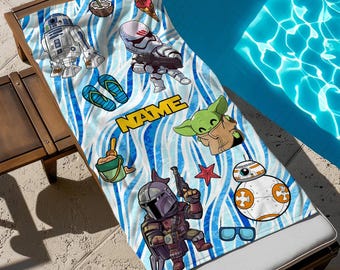 Customized Star Wars Characters Name Beach Towel, Star Wars Bath Towel, Pool Towel, Darth Vader Gift For Kid, Kids Beach Towel