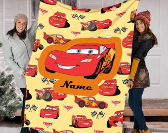 Personalized Name Lightning MCQueen Blanket, Cars Movies Blanket, Cars Movie Characters Blanket, Disney Cars Fleece Mink Sherpa Blanket
