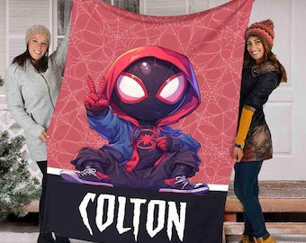 Custom Miles Morales Blanket, Personalized Name Spidey and His Amazing Friends Blanket, Baby Spiderman Blanket