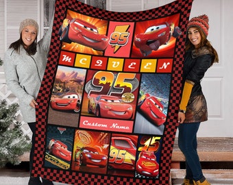 Personalized Name Disney Lightning MCQueen Blanket, Cars Movie Blanket, Disney Cars Fleece Mink Sherpa Blanket,Cars Movie Characters Blanket