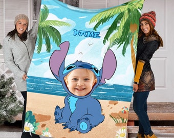 Custom Baby Photo Stitch Blanket, Disney Stitch Blanket, Lilo and Stitch Blanket, Ohana Means Family, Stitch Birthday Gifts