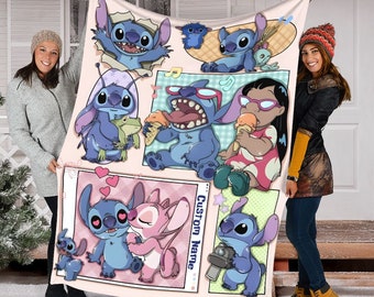 Lilo and Stitch Fleece Blanket,Personalized Disney Stitch Blanket,Stitch Christmas Gift,Ohana Blanket, Stitch Cartoon Birthday Blanket