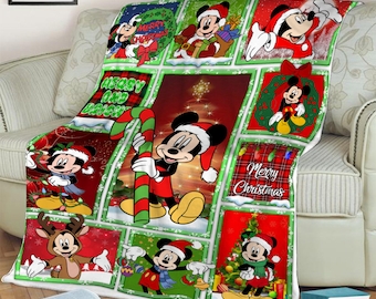 Christmas Baby Mickey Blanket, Disney Mickey Fleece Mink Sherpa Blanket, Magic Kingdom Blanket, Custom Name Blanket