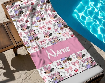 Disney Minnie Mouse & Daisy Duck Bath Towel, Customized Name Beach Towel, Pool Towel, Disneyland Gift For Girl, Kids Beach Towel