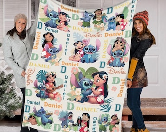 Personalized Name Lilo and Stitch Summer Blanket, Disney Stitch Blanket, Ohana Blanket, Stitch Birthday Blanket