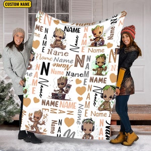 Personalized Name Baby Groot Blanket, Marvel I Am Groot Blanket, The Guardians of the Galaxy Fleece Mink Sherpa Blanket, Avengers Blanket