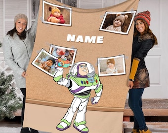 Couverture Disney Buzz l'Éclair avec nom personnalisé, couverture photo personnalisée, couverture personnages Toy Story, couverture Toy Story, jeté de lit bébé