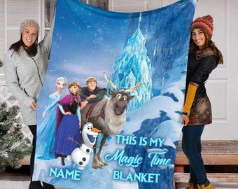 Personalized Name Frozen Blanket, This Is My Magic Time Blanket, Frozen Fleece Mink Sherpa Blanket, Custom Name Blanket