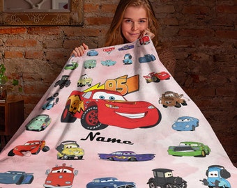 Customized Cars Movie Blanket, Personalized Name Disney Cars Characters Blanket, Lightning McQueen Blanket, Cars Fleece Mink Sherpa Blanket