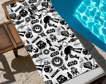 Custom Name Star Wars Characters Beach Towel, Star Wars Bath Towel, Pool Towel, Darth Vader Gift For Kid, Kids Beach Towel