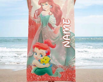 Custom Baby Princess Ariel Beach Towel, The Little Mermaid Bath Towel, Pool Towel, Disneyland Gift For Kid, Kids Beach Towel