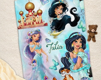 Custom Name Princess Jasmine  Blanket, Disney Princess Jasmine Blanket, Birthday Gift , Baby Throw Blanket
