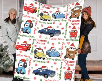 Personalized Name Cars Movies Blanket, Lightning McQueen Blanket, Christmas Disney Cars Blanket, Cars Movie Characters Blanket