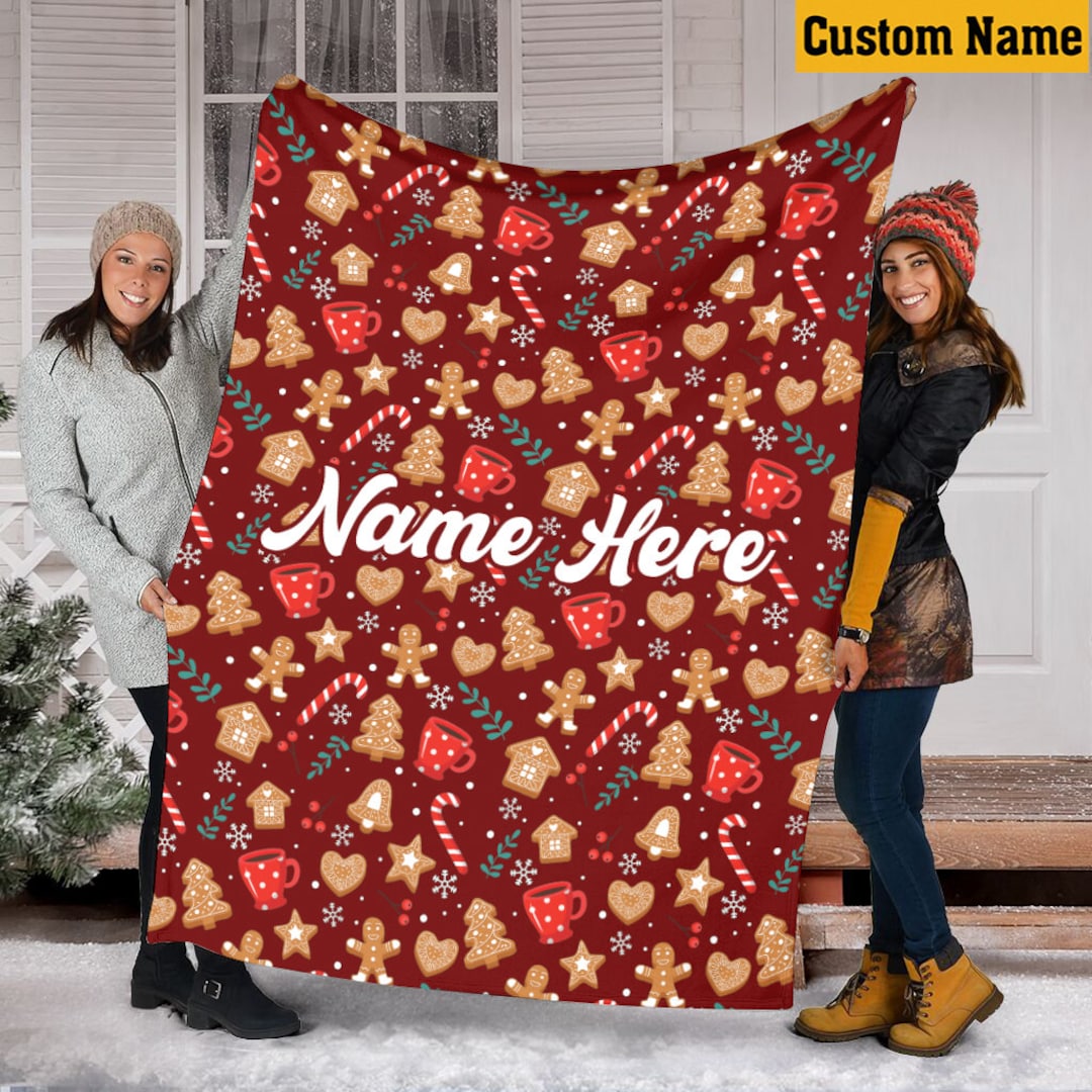Personalized Name Christmas Blanket, Christmas Gingerbread Blanket