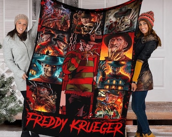 Freddy Krueger Collage Blanket, A Nightmare On ELM Street, Halloween Fleece Blanket, Horror Characters Blanket, Sweet Dream