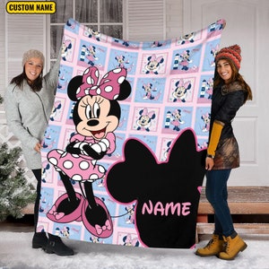 Personalized Name Minnie Blanket , Cute Minnie Fleece Mink Sherpa Blanket, Magic Kingdom Blanket, Custom Name Blanket