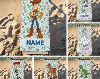 Customized Name Toy Story Characters Beach Towel, Disney Bath Towel, Pool Towel, Disneyland Gift For Kid, Kids Beach Towel, Summer Vacation
