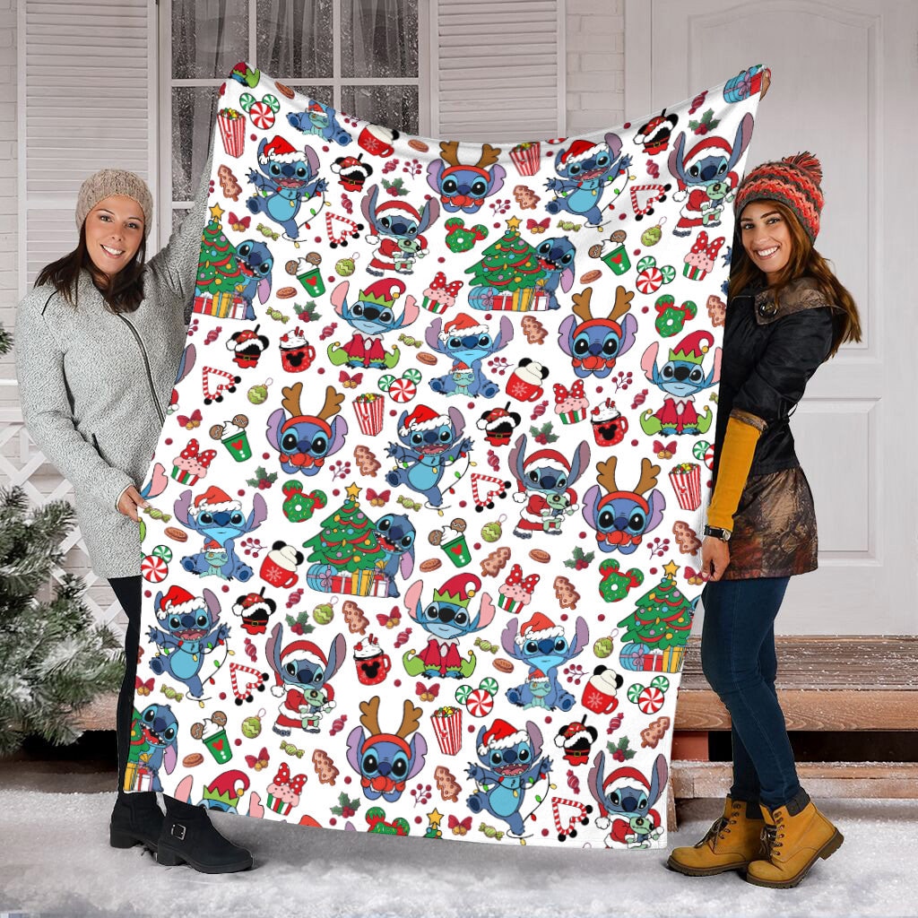 Christmas Stitch Blanket, Santa Stitch Blanket, Disney Blanket, Lilo And Stitch Blanket, Christmas Fleece Mink Sherpa Blanket