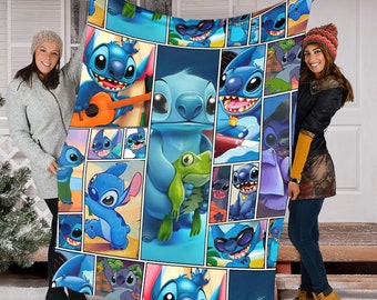 Stitch and Lilo Blanket,  Stitch Blanket, Stitch Lover Gifts, Stitch Gifts Blanket, Christmas Gift , Family Lilo And Stitch Fleece Blanket