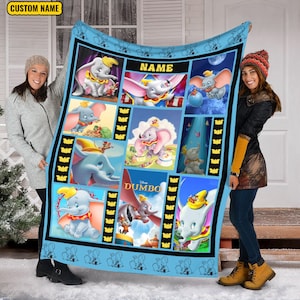 Personalized Name Disney Dumbo Blanket, Dumbo Birthday Gift, Elephant Blanket, Dumbo Fleece Mink Sherpa Blanket, Magic Kingdom Blanket