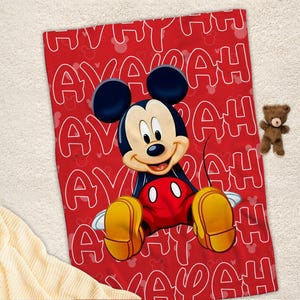 Custom Mickey Mouse Baby Blanket, Personalized Name Disney Mickey Blanket, Magic Kingdom, Custom Name Blanket, Baby Blanket