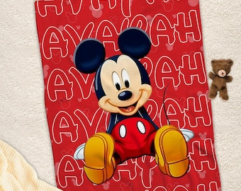 Custom Mickey Mouse Baby Blanket, Personalized Name Disney Mickey Blanket, Magic Kingdom, Custom Name Blanket, Baby Blanket