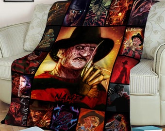 Personalized Name Blanket,Freddy Krueger A Nightmare Halloween Fleece Blanket,Halloween Blanket,Horror Character Blanket,Sweet Dream Blanket