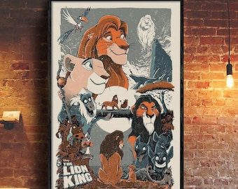 Cartel vintage del Rey León, personajes del Rey León imprimibles, cartel de Disney, decoración del hogar, decoración de la habitación para niños