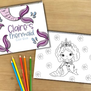Personalized Kids Mermaid Color Book - Girls gift for Christmas/ stocking stuffer - Cute Under the sea coloring pages, Travel activities