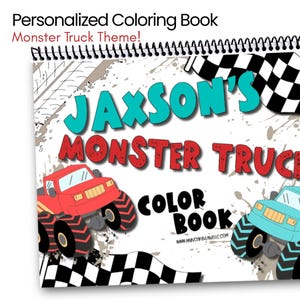Personalized Monster Truck Color Book, Boys & Girls gift for Christmas/stocking stuffer, Travel activities