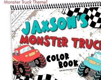 Personalized Monster Truck Color Book, Boys & Girls gift for Christmas/stocking stuffer, Travel activities
