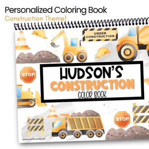 Personalized Construction Trucks Coloring Book, Travel Activity