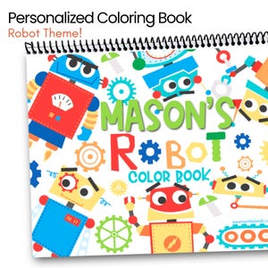 Personalized Robot Coloring Book, Travel Activity for Kids