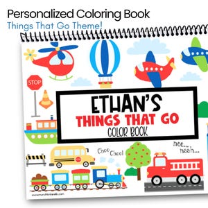 Personalized Transportation Coloring Book – Kids Cars, Trucks, Airplanes image 1