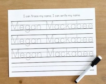 White Personalized Learn to Write Activity - Laminated Name Worksheet - Name Writing - I Can Spell My Name - Tracing Activity