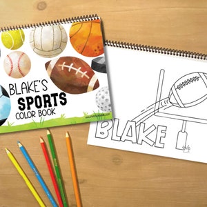 Personalized Sports Color Book, Young Kids Holiday and Birthday gift, Soccer, Baseball, Football, Basketball for boys and girls