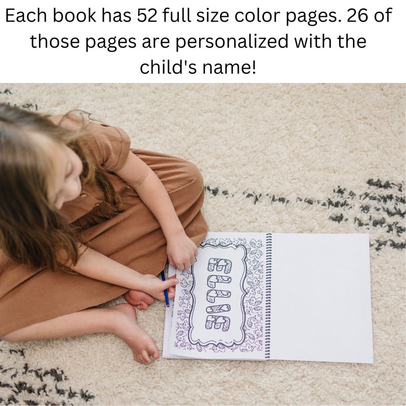 image says each book has 52 full size color pages. 26 of those pages are personalized with the child's name.