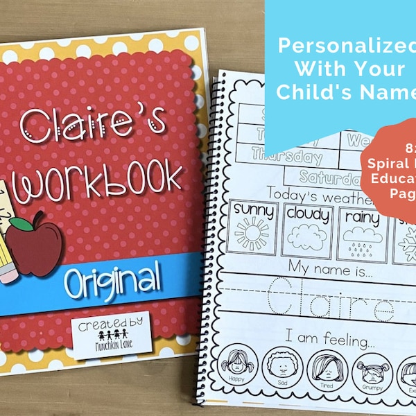 Personalized Preschool Workbook with Calendar and Emotion Activity, Preschool gift & Back to School Prep, Pre-K Busy Binder and Curriculum