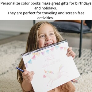 Image says Personalized color books make great gifts, for birthdays, and holidays. They are perfect for traveling and screen free activities.