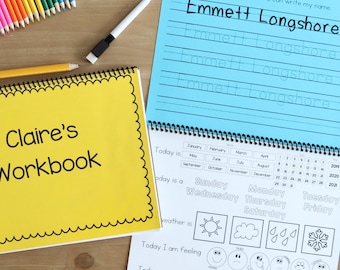 Personalized Workbook for Prek- Kindergarten Workbook - Back to school learning for 4 and 5 year old children- Laminated name tracing