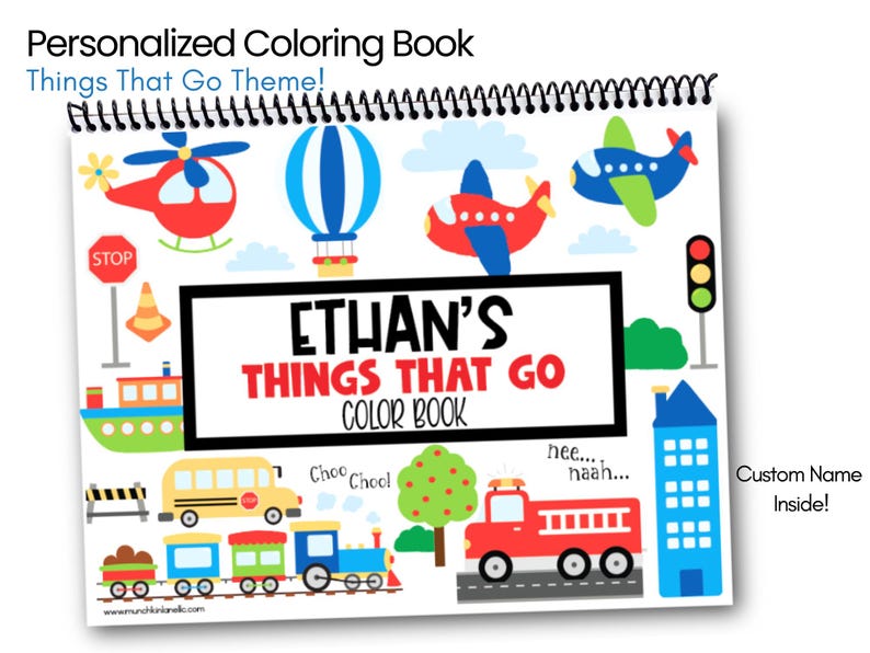 Personalized Transportation Coloring Book – Kids Cars, Trucks, Airplanes image 1