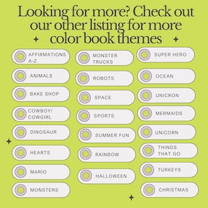 Theme options for childrens color books.