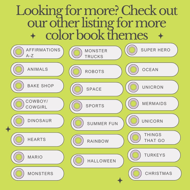 Theme options for childrens color books.