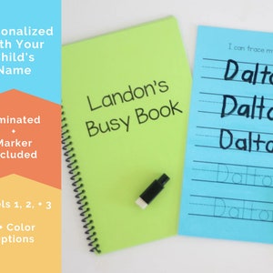 Laminated PreK Activity Book with Marker Included - Personalized Busy Book - Traceable Letter Practice - Laminated Name Trace - Preschool