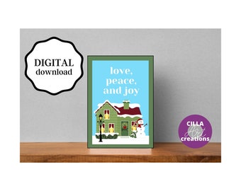 Winter Scene Holiday Card - Love Peace Joy Printable