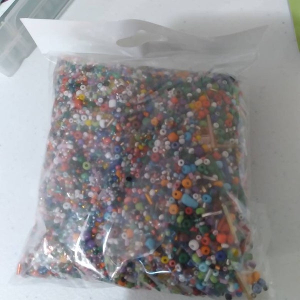 1lb bead destash, Colorful Mixed Seed Beads, mixed sizes 15/0-6/0, mixed colors and shapes, 450 grams, bead confetti, Bead Soup