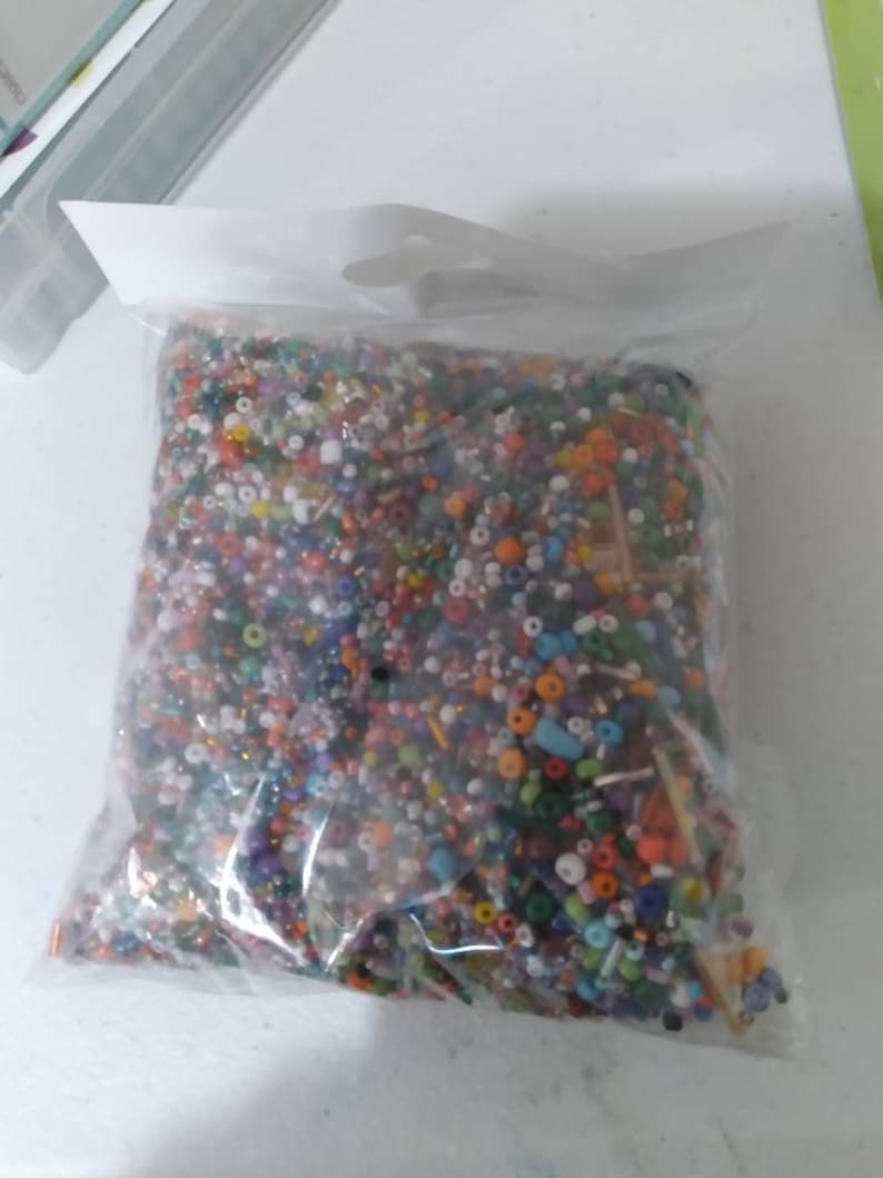 1lb bead destash, Colorful Mixed Seed Beads, mixed sizes 15/0-6/0, mixed colors and shapes, 450 grams, bead confetti, Bead Soup image 1