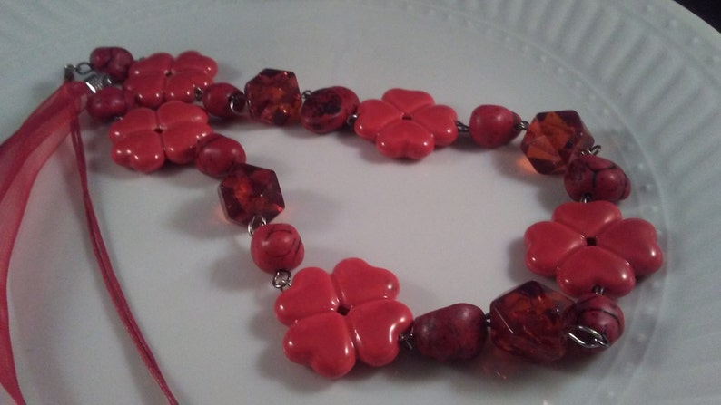 Gift under 30 Beautiful Red Acrylic Beaded Necklace long statement necklace fashion necklace Acrylic statement necklace