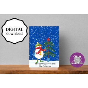 Biglietti di Natale stampabili, biglietti di buone feste, biglietti di auguri, biglietti di Natale che assomigliano a download istantaneo, biglietto di Natale con pupazzo di neve